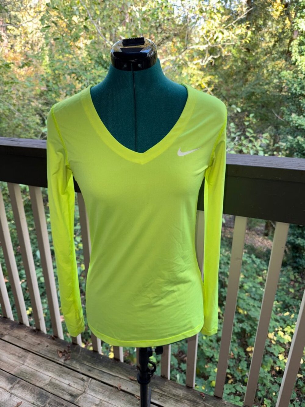 Nike Pro Long Sleeve V-Neck Training Top Neon Volt Fitted M
